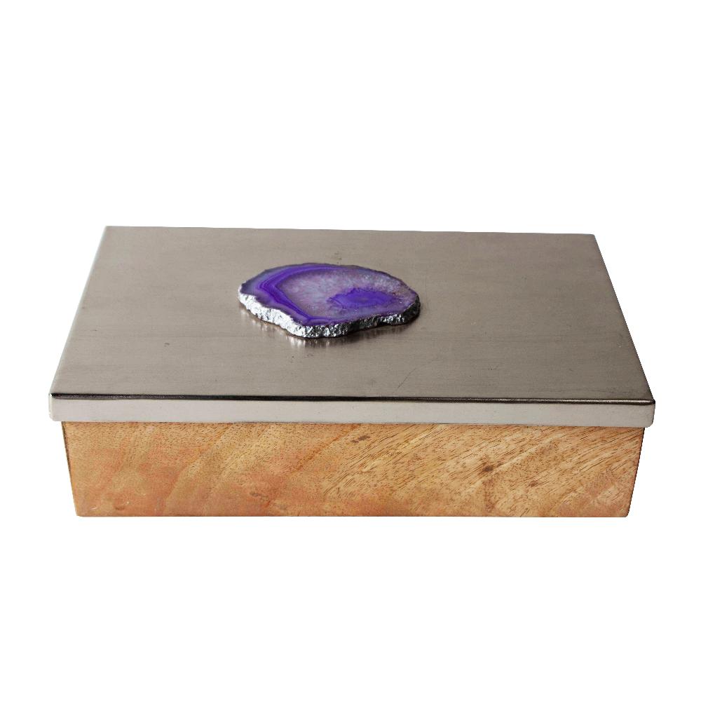 Manor House Metal and Wood Decorative Box with Agate Top (Silver Finish)
