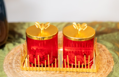 Waterfly Lustre Glass and Gold Jars Set of 2