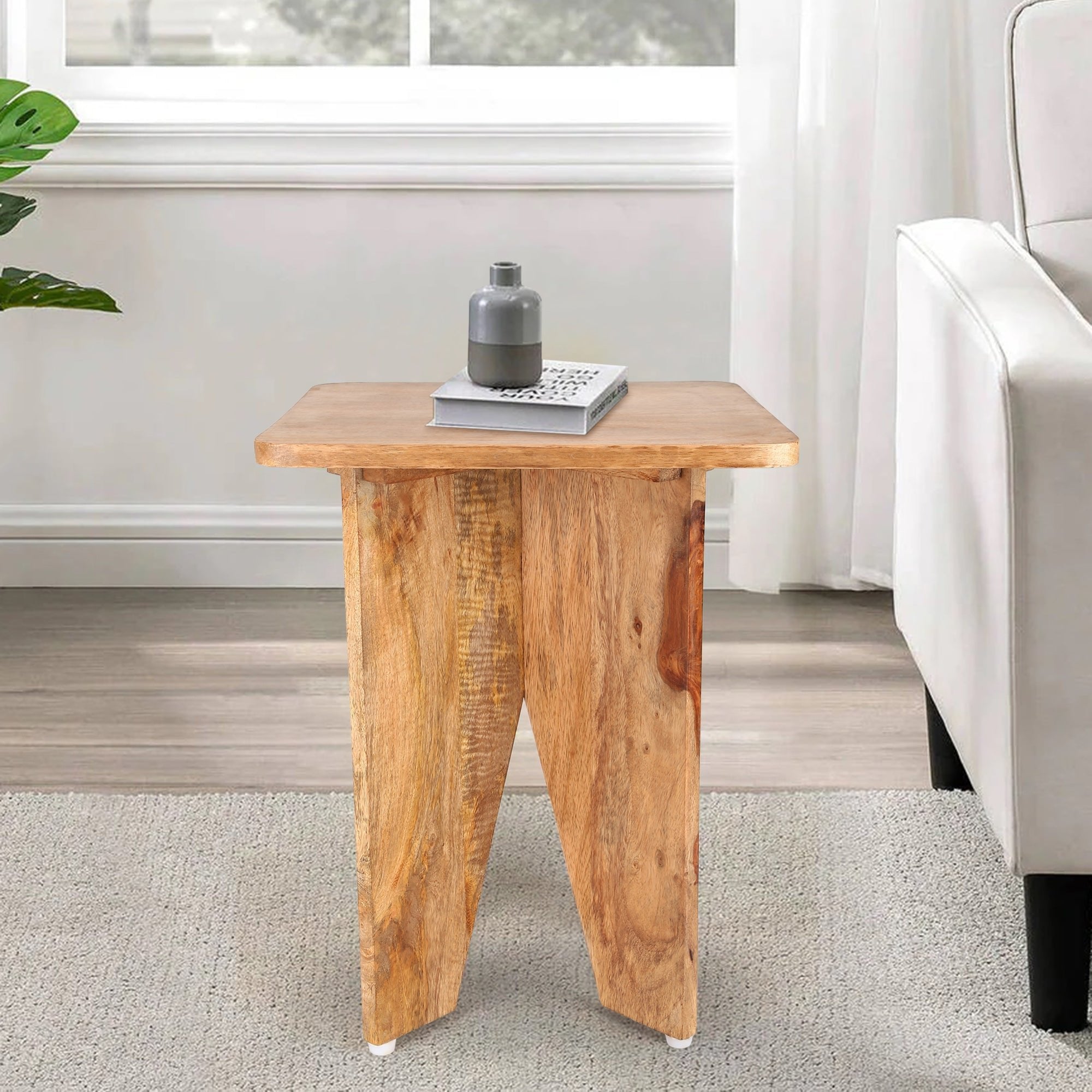 Aachman Mango Natural Finish Square End Table, 14 x 14 inches, handcrafted from sustainable mango wood with a smooth natural finish, suitable for various home decor styles