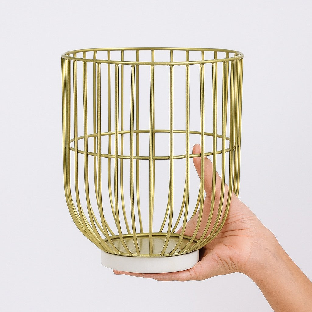 Wire Basket Pillar Candle Holder on Marble Base 9 inches tall