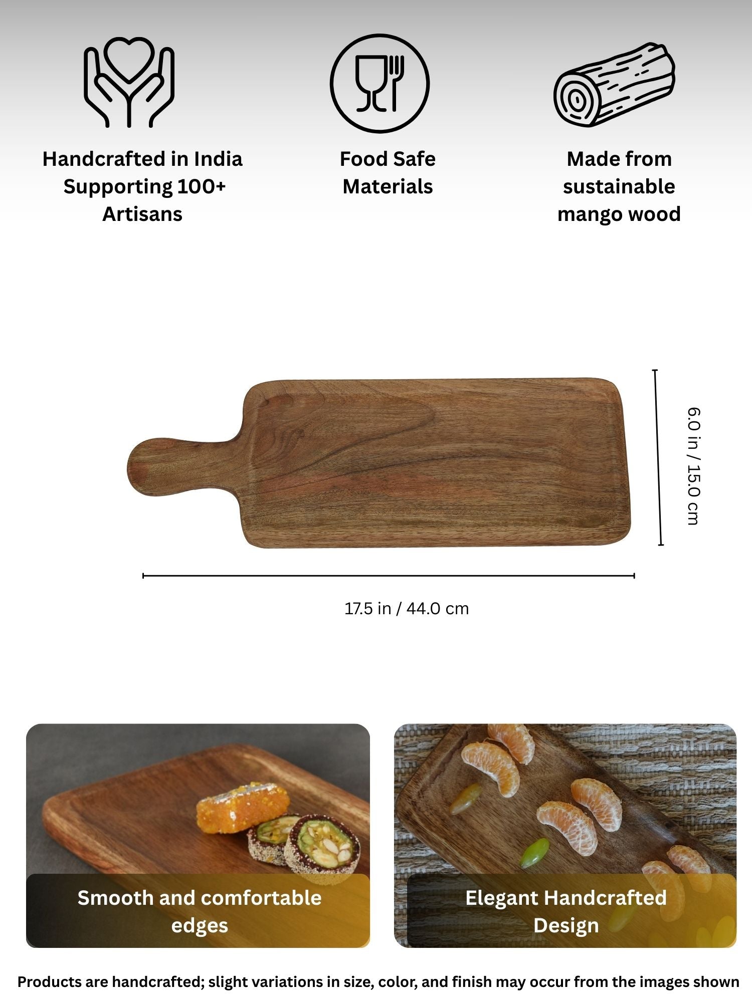 Aachman Wooden Rectangle Grooved Platter with Handle 17.5 inches