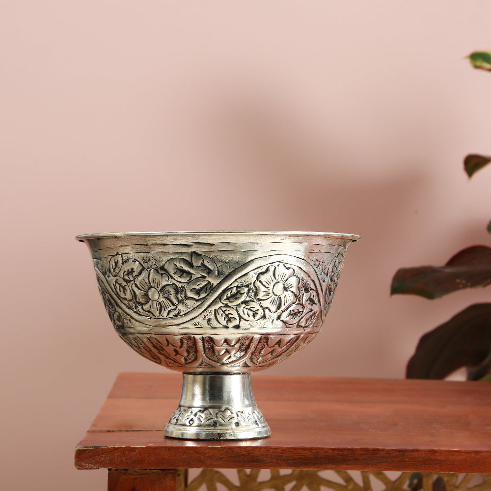 Azrou Handcrafted Floral Engraved Metal Bowl