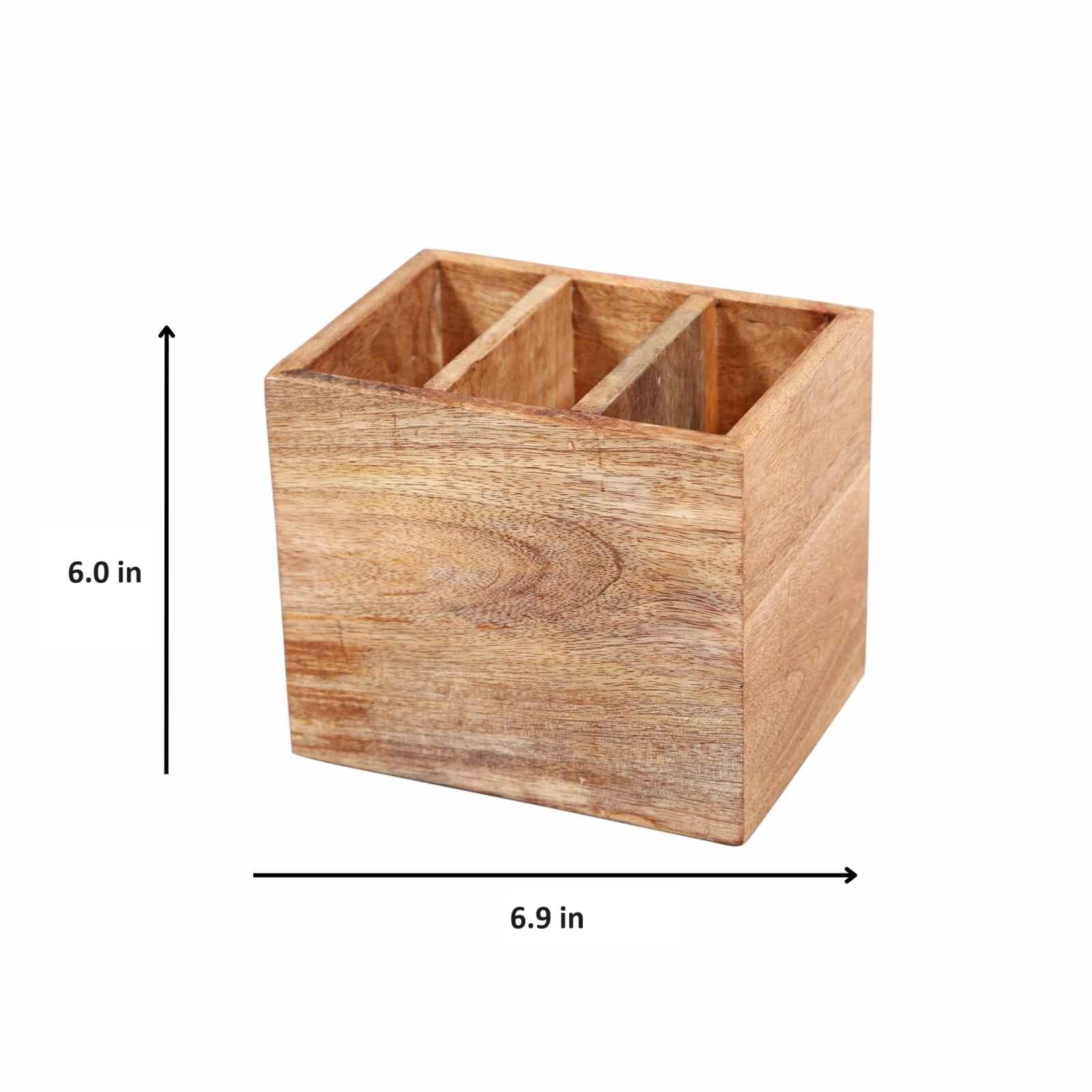 Aachman Wood Cutlery Stand with 3 sections