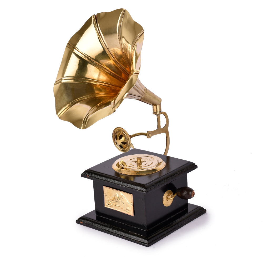 Gold-Toned Handcrafted Antique Music Decorative Gramophone Showpiece