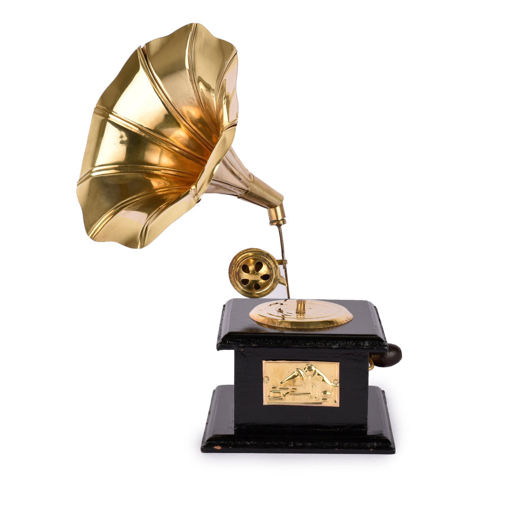 Gold-Toned Handcrafted Antique Music Decorative Gramophone Showpiece