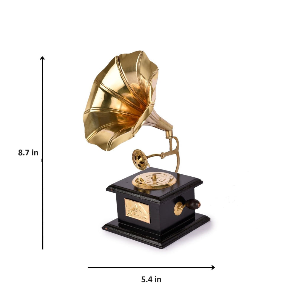 Gold-Toned Handcrafted Antique Music Decorative Gramophone Showpiece