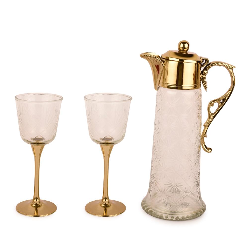 Manor House Neer Jug with 2 Sitar Goblets (Gold Finish) 