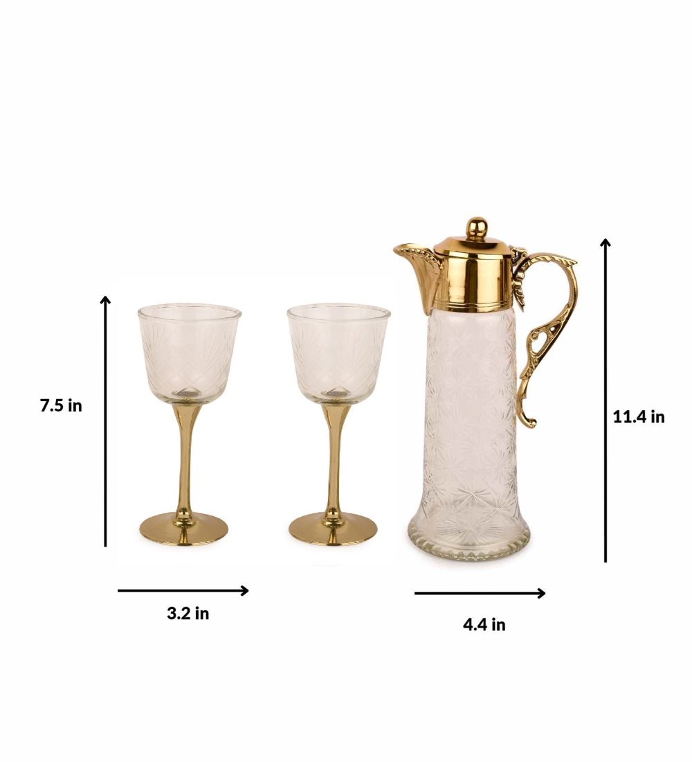 Manor House Neer Jug with 2 Sitar Goblets (Gold Finish) 