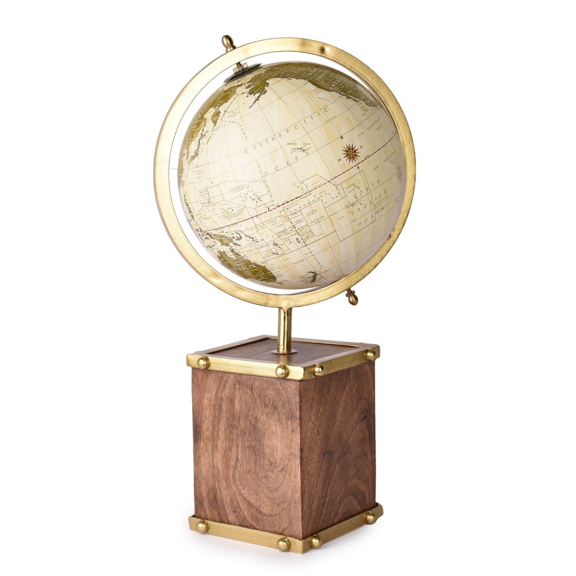 Globe with Wooden Base and Metal Ring 17 inches Tall