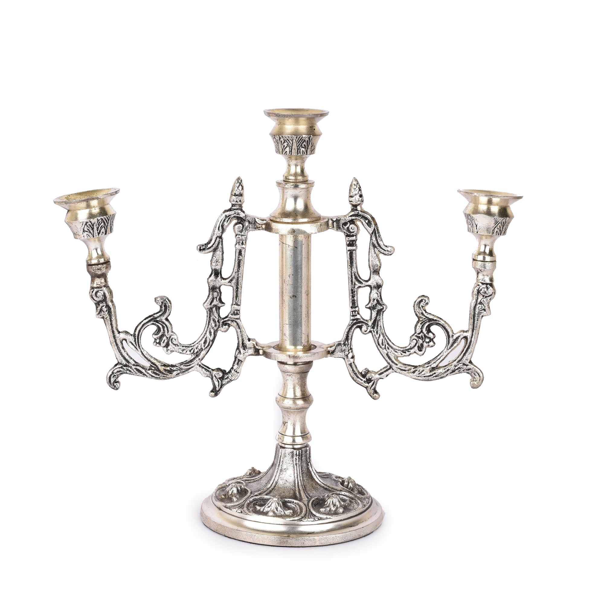 Victorian 3 Pillar Candle Stand Silver Finish
