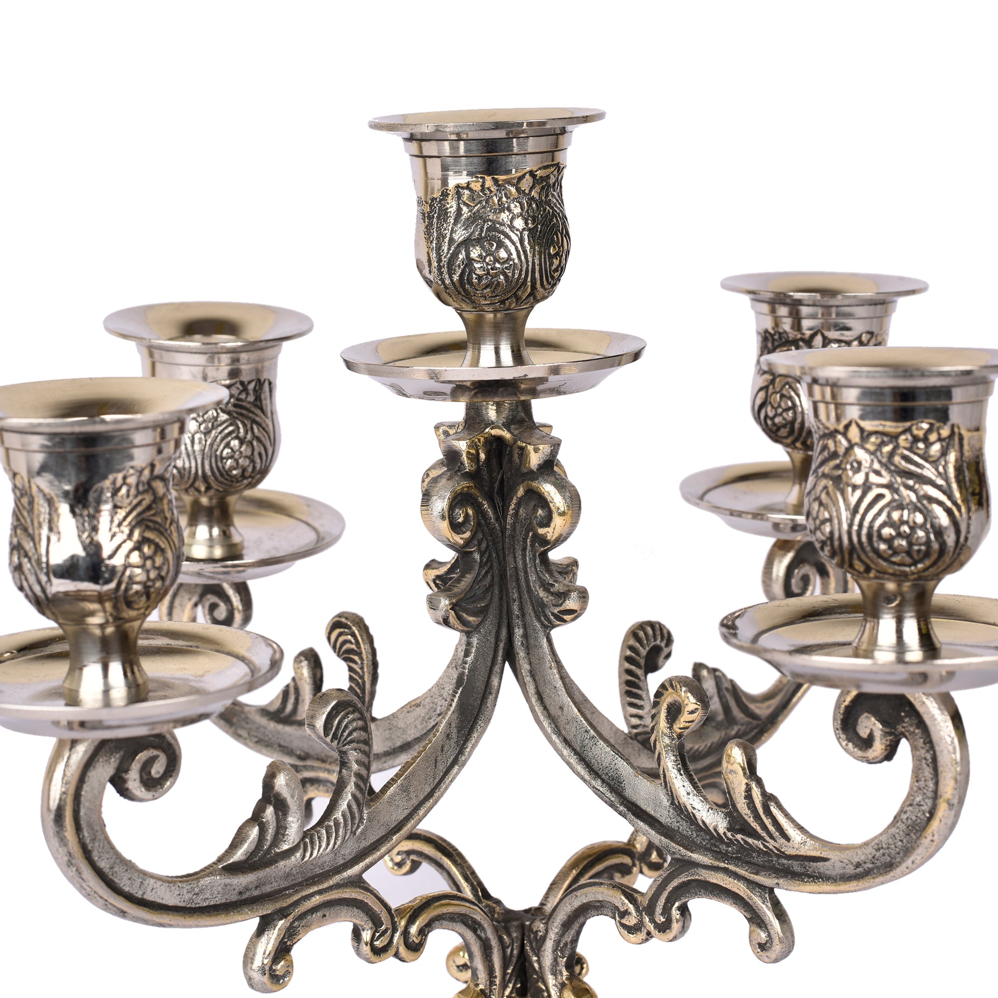 Victorian 5 Pillar Candle Stand Silver Finish