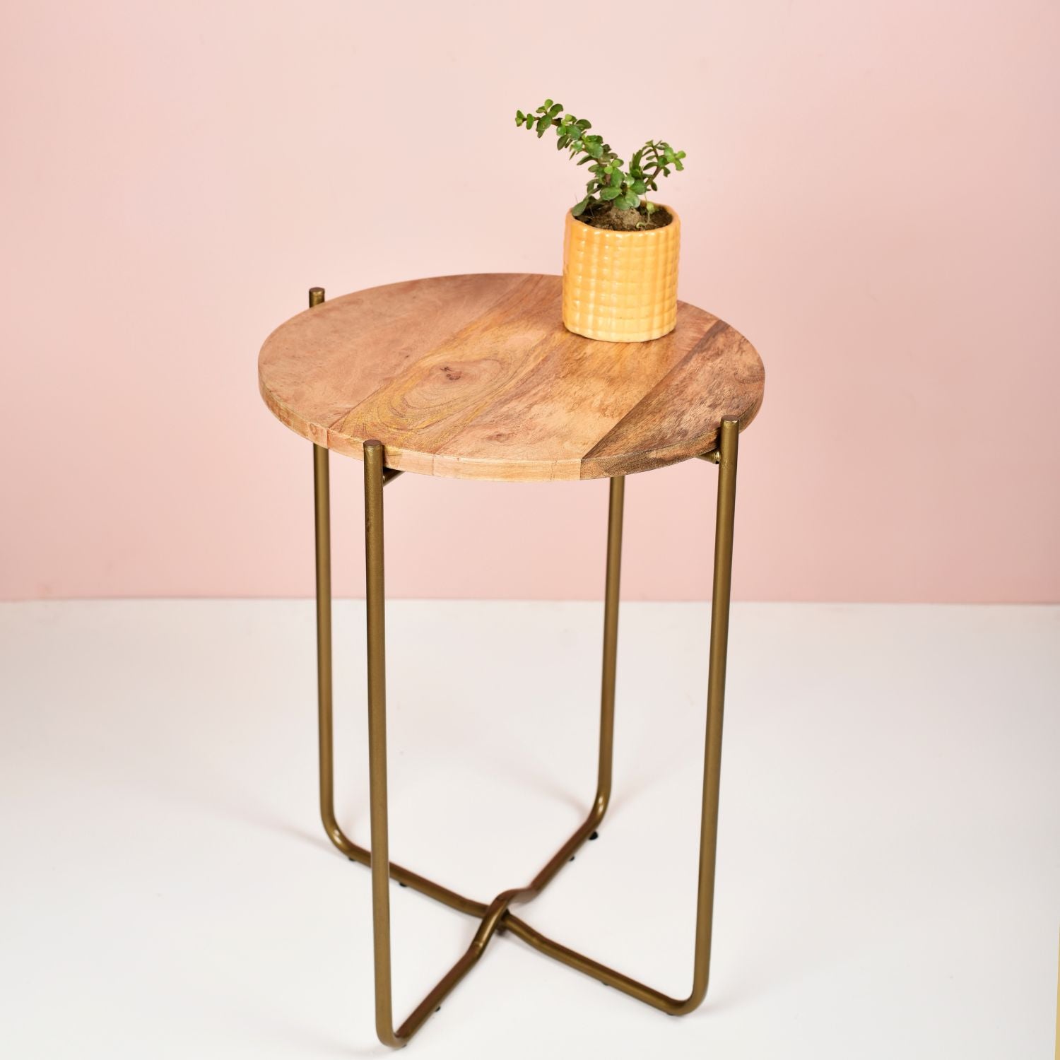 Antique Brass Iron Table With Wooden Top 15x20 inches