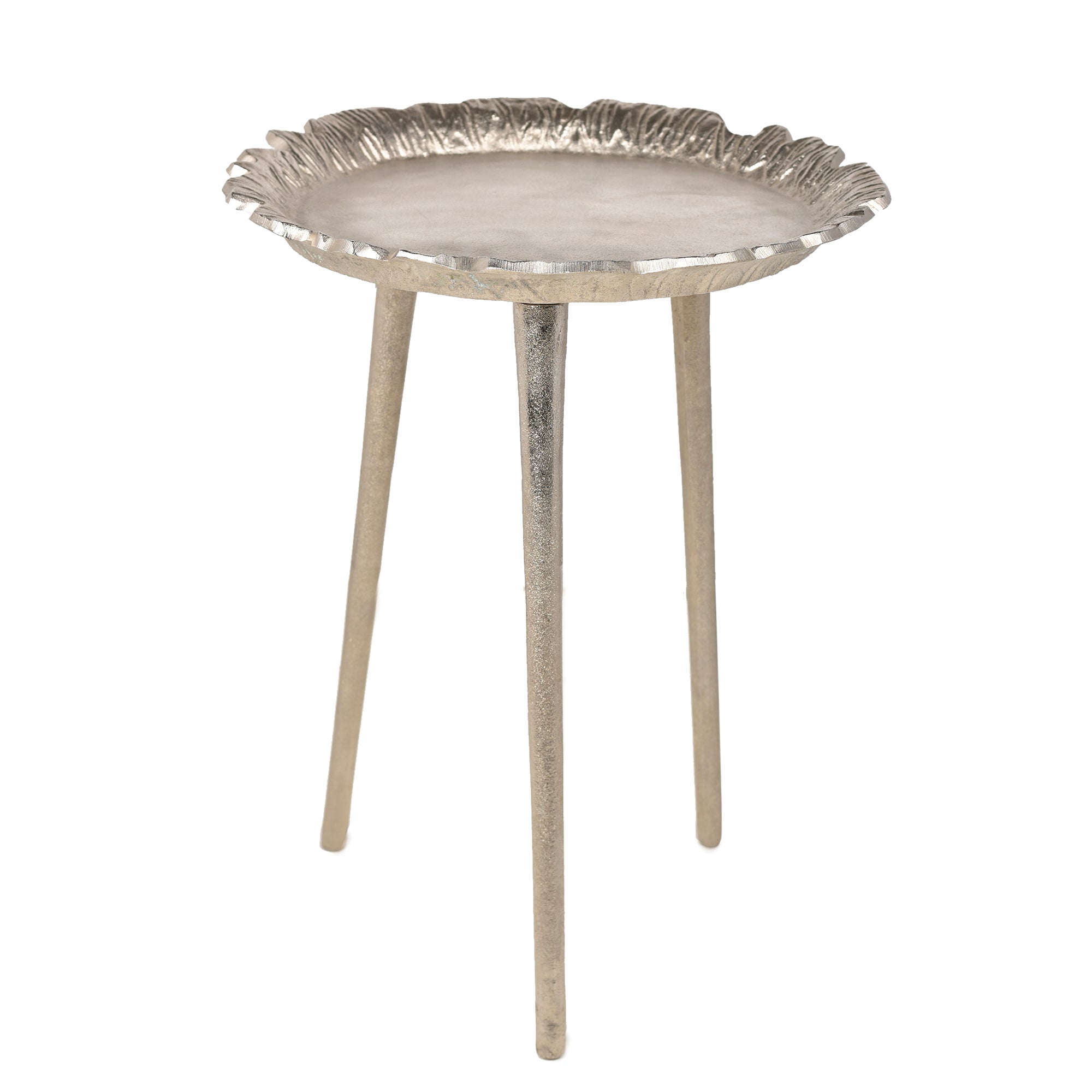 Round Flower Plate Nickel Finish Accent Table 19x19x23 inch