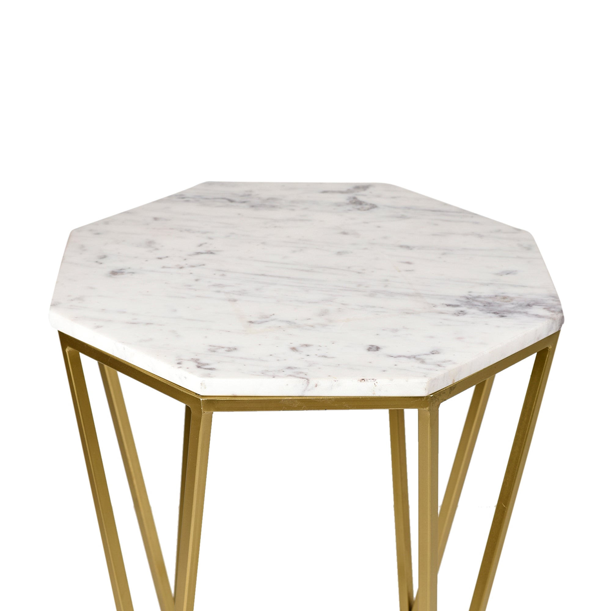 Signum Marble Hexagon Shaped End Accent Table 17x17x19 inches