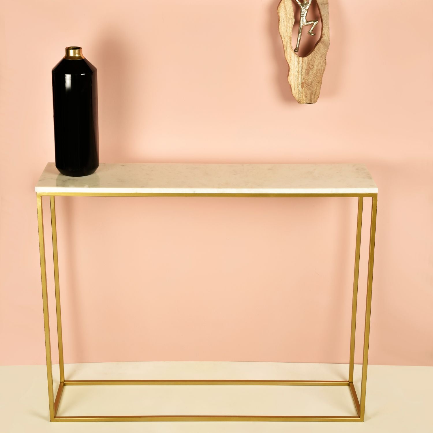 Nested Console Table Set of 2 Marble Top Gold Finish Legs 35 Inches Long