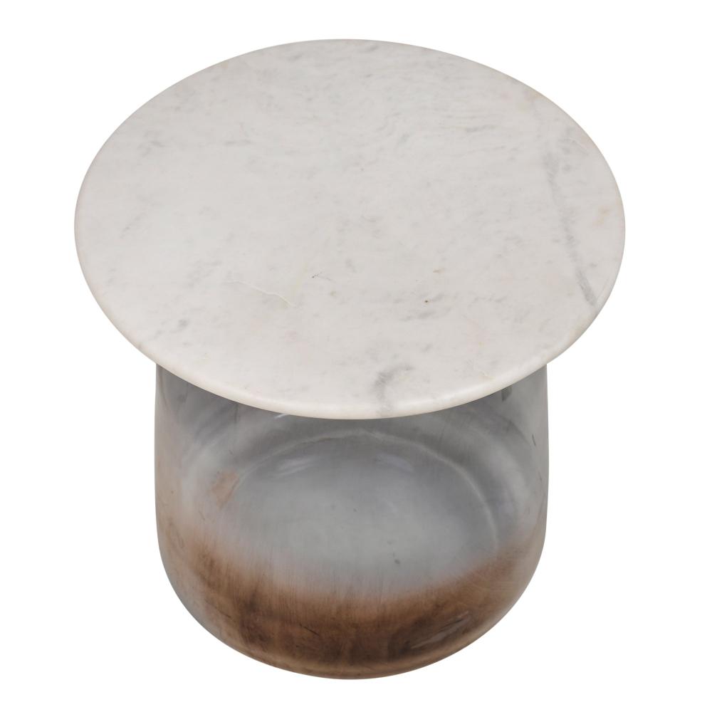 Smokey Glass Bottom with Marble Top Accent Side Table 16 inches Tall