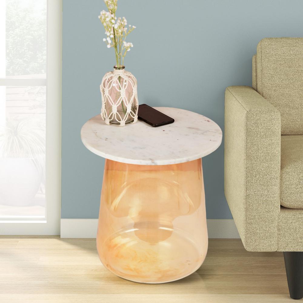 Luster Glass Bottom with Marble Top Accent Side Table 20 inches Tall