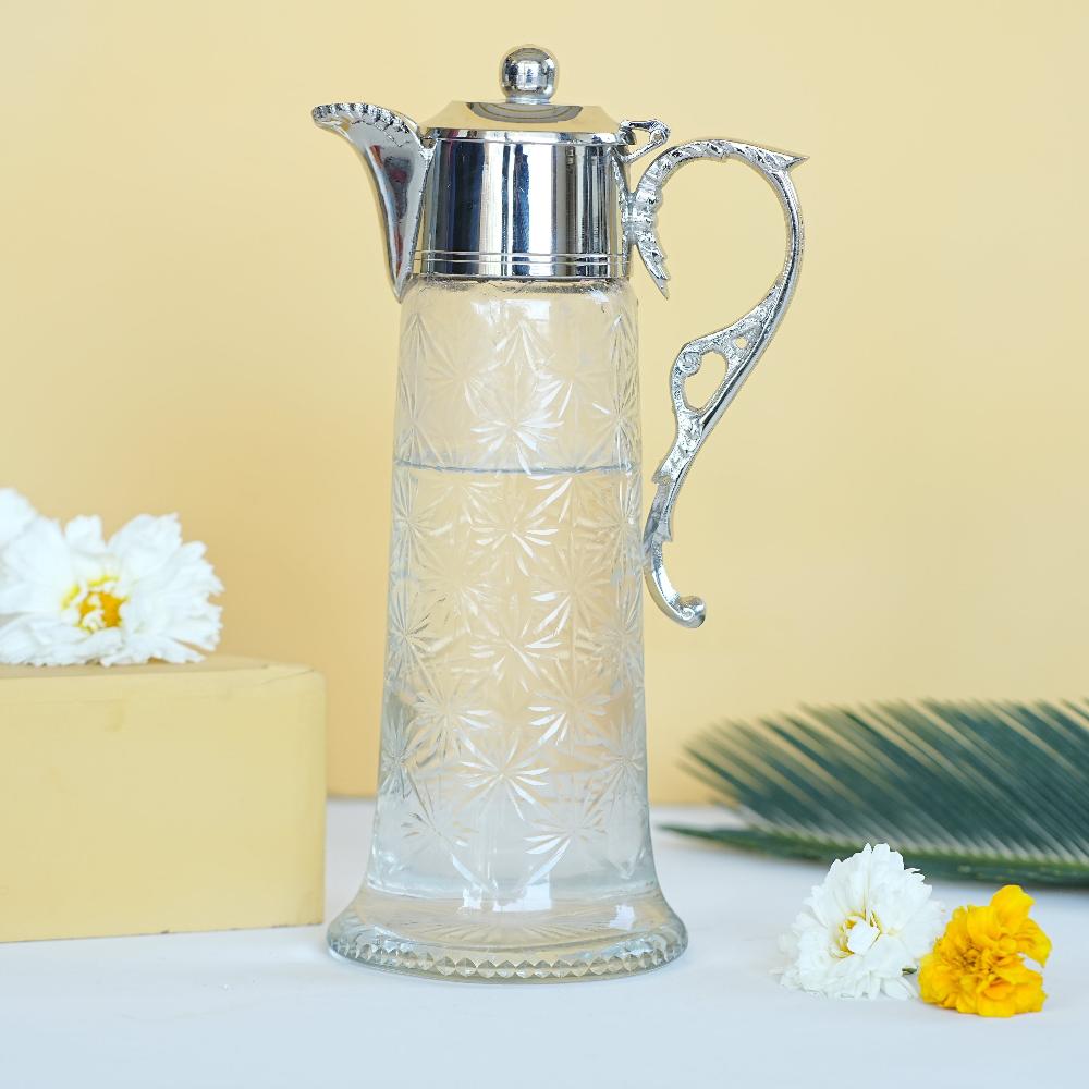 Manor House Neer Brass and Glass Jug 1Ltr - Silver Finish