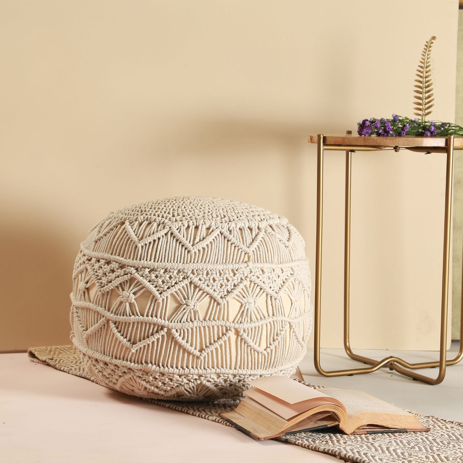 Hero Macrame White Ottomon Pouf