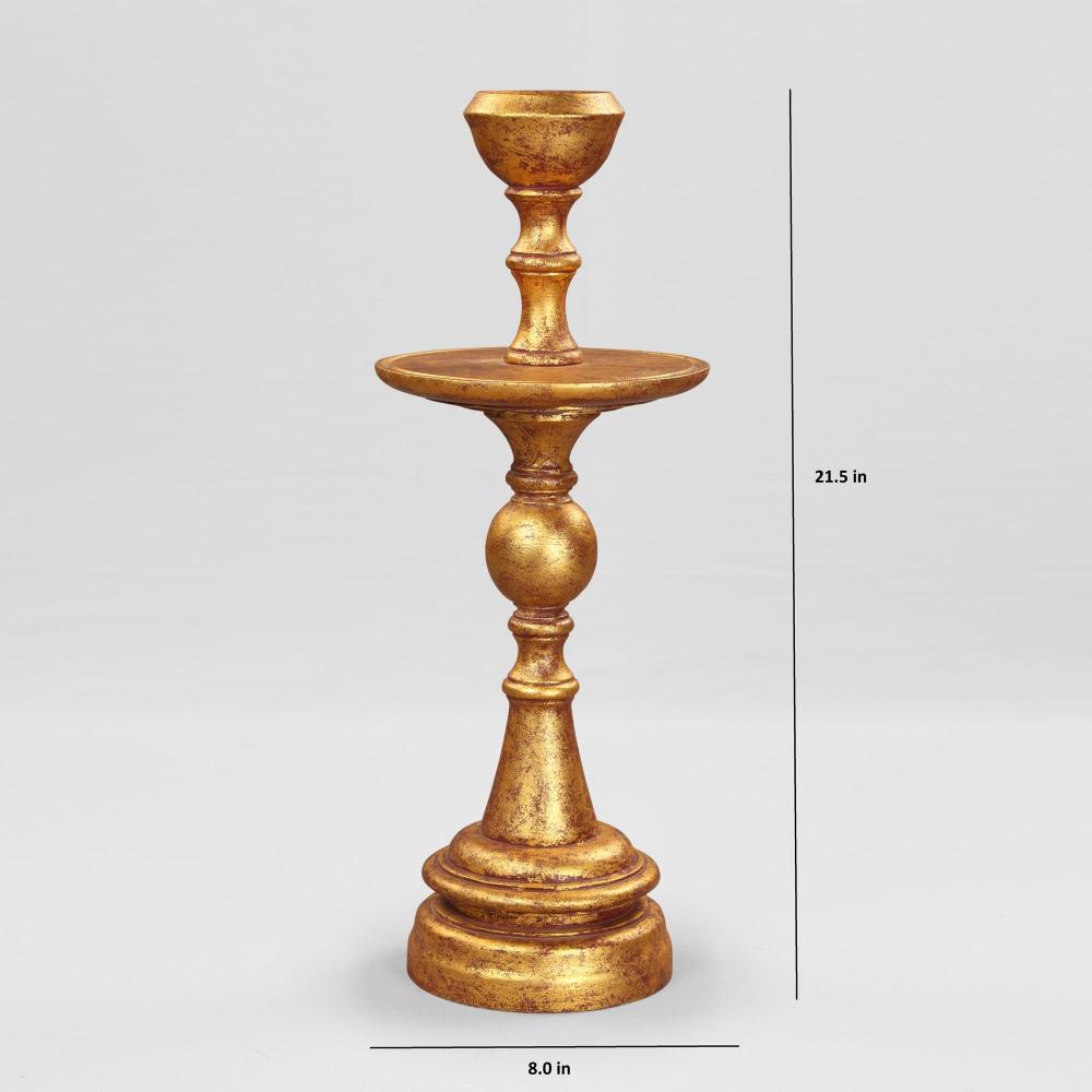 Manor House Dhyaan Wooden Pillar Candle Holder with Gold Foil finish