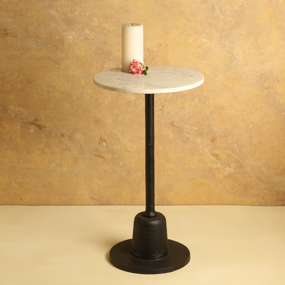 Draco Marble Top & White Stand End Table