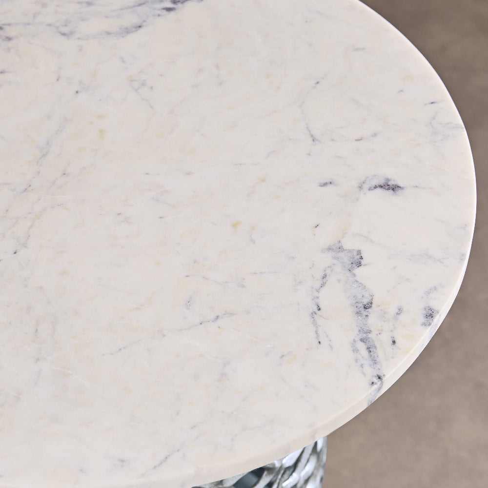 Dolce Marble Top Round End Table for Living Room Silver