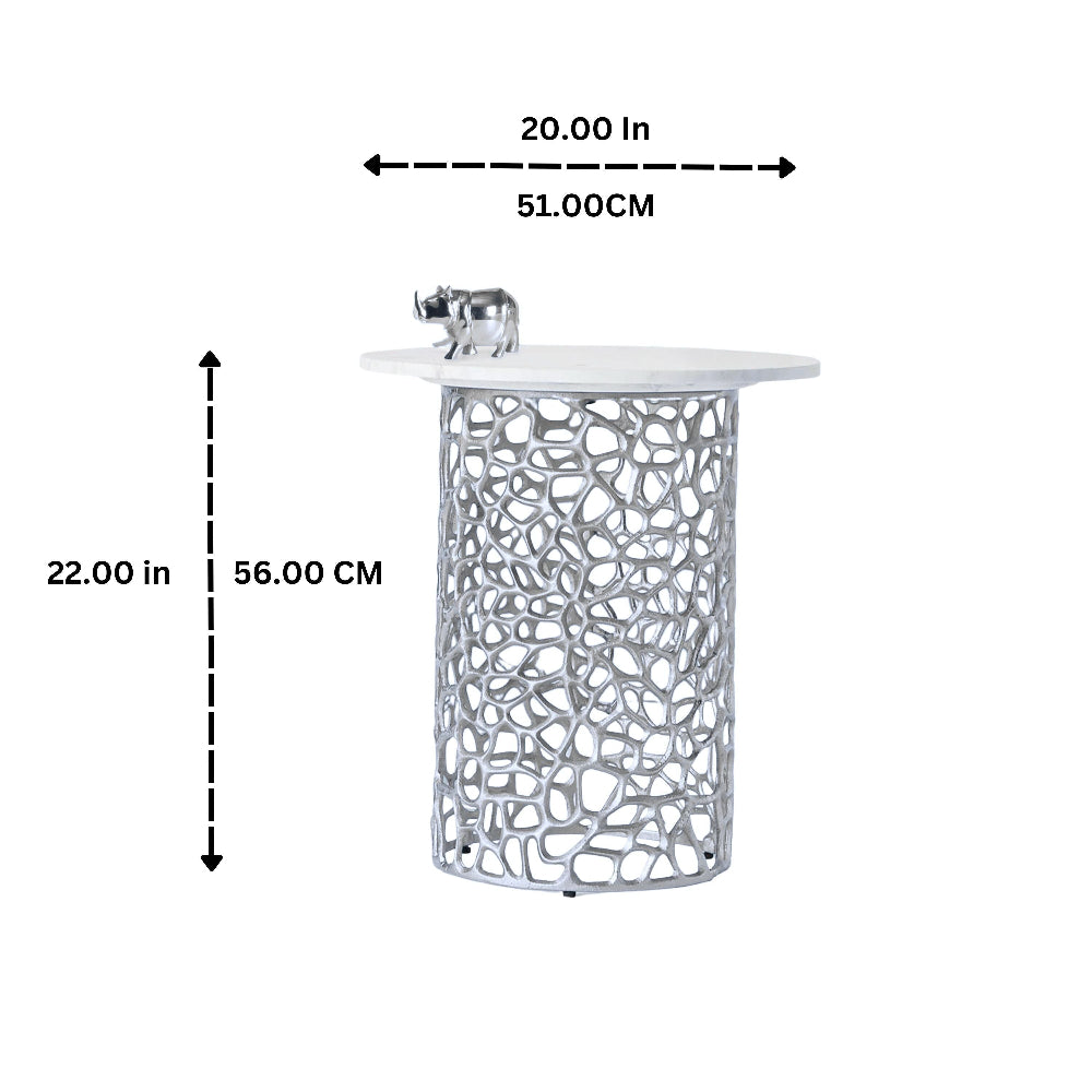 Dolce Marble Top Round End Table for Living Room Silver