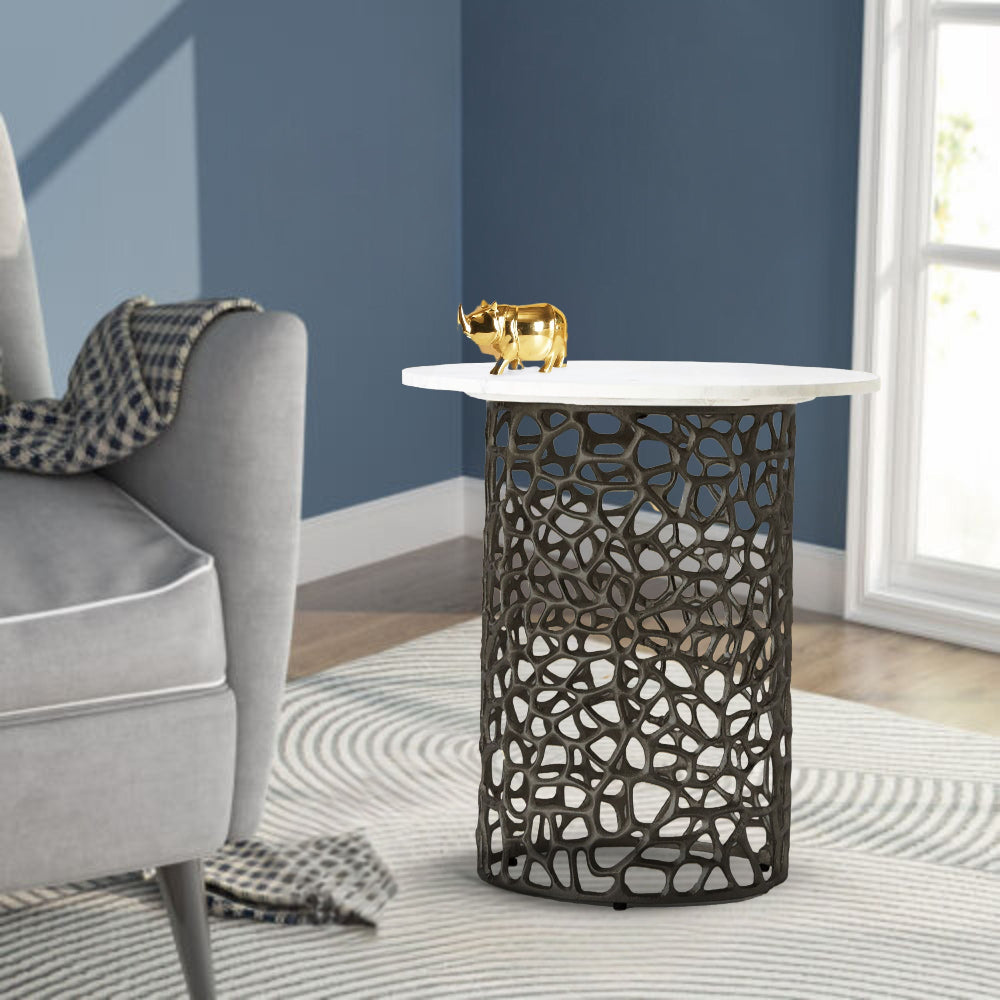 Dolce Marble Top Round End Table for Living Room | Bedroom