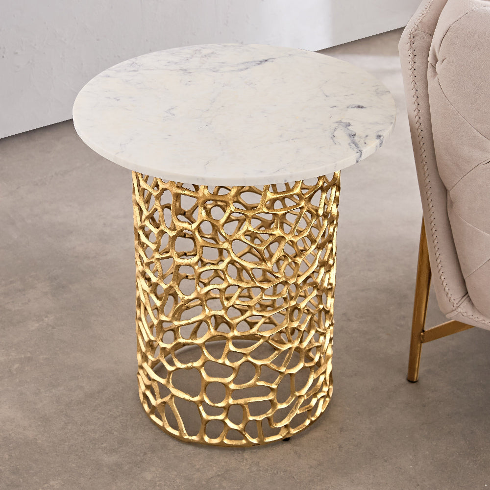 Dolce Marble Top Round End Table for Living Room