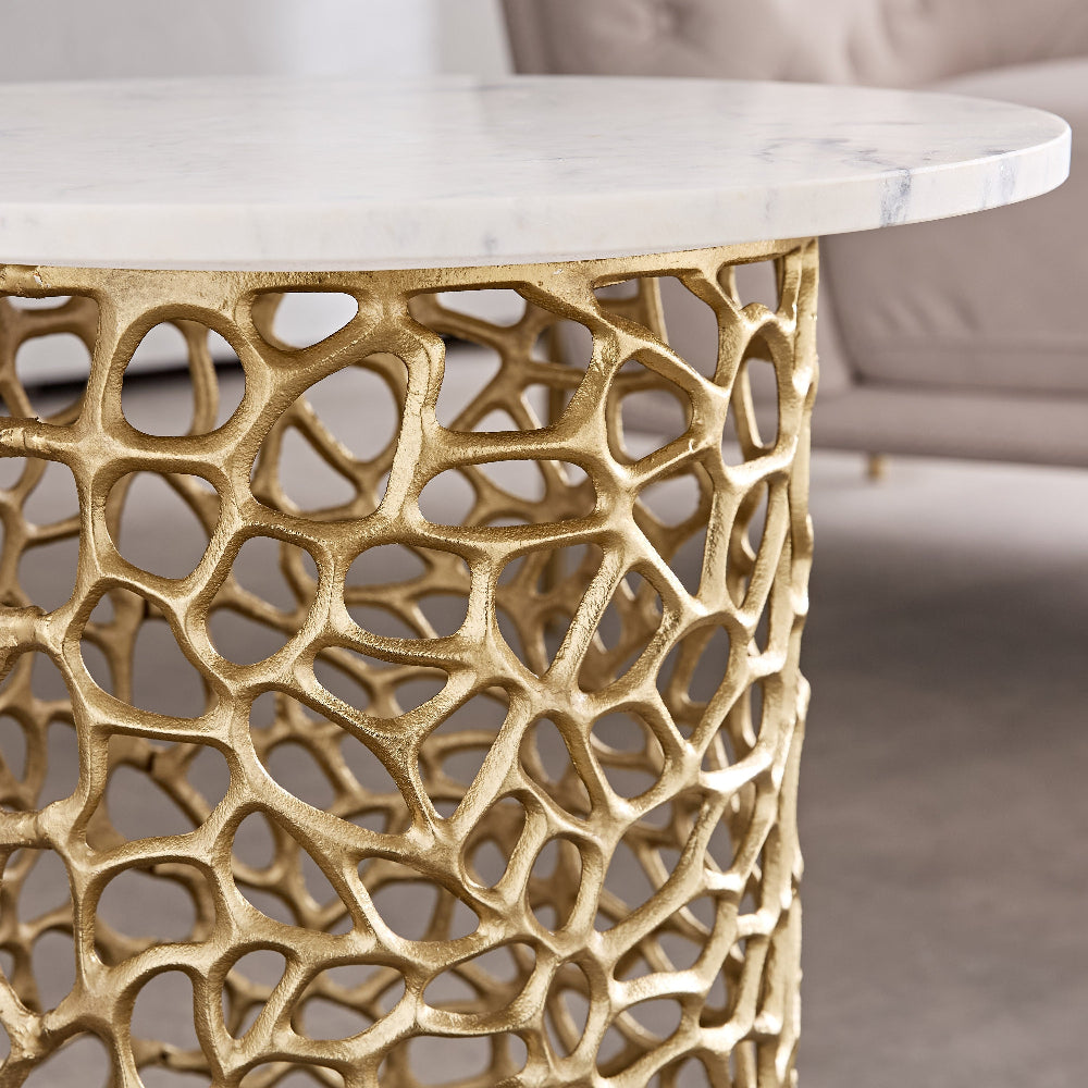 Dolce Marble Top Round End Table for Living Room