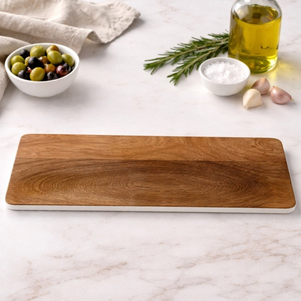 White Border Linear Chopping Board Cum Server