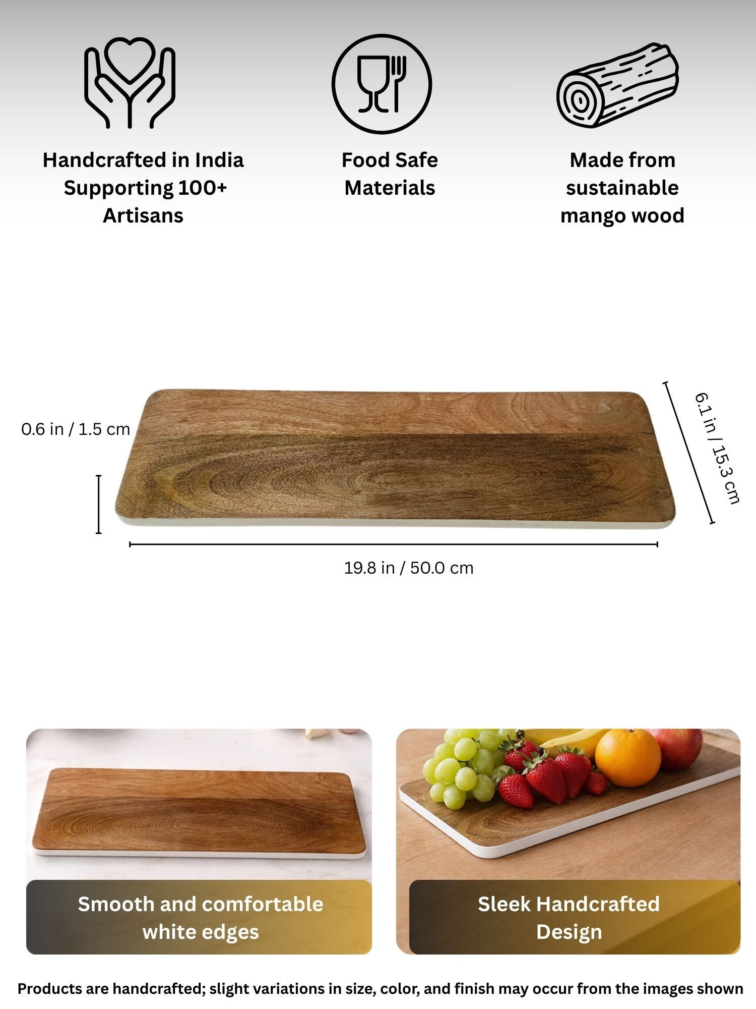 White Border Linear Chopping Board Cum Server