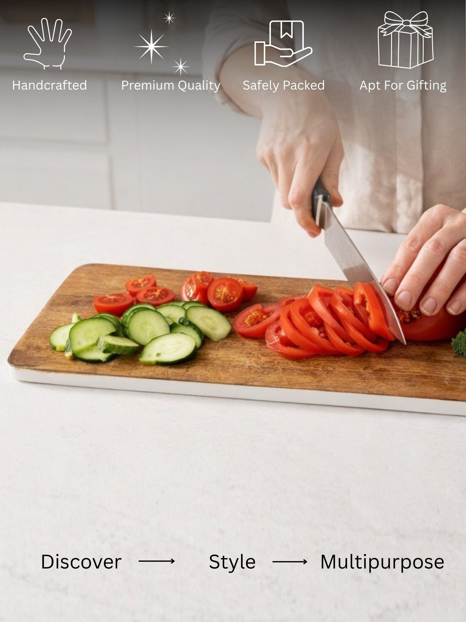 White Border Linear Chopping Board Cum Server